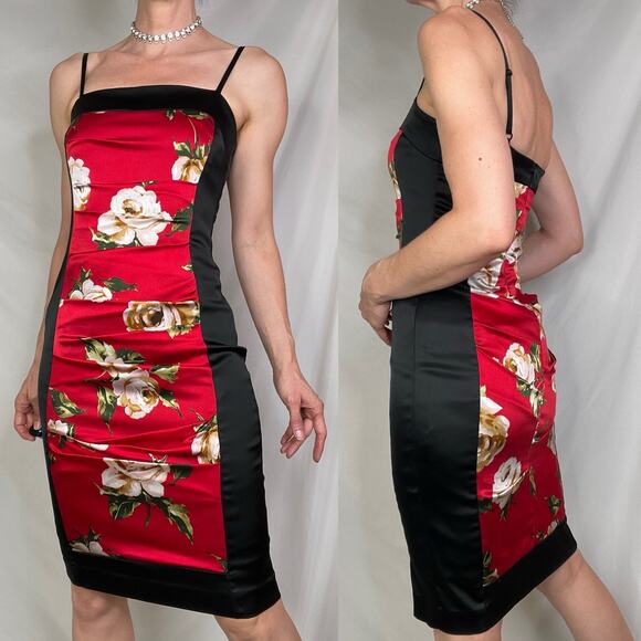 Cache silk satin floral bodycon slip dress midi slipdress‎ ruched cocktail Y2K 2 - Picture 16 of 16